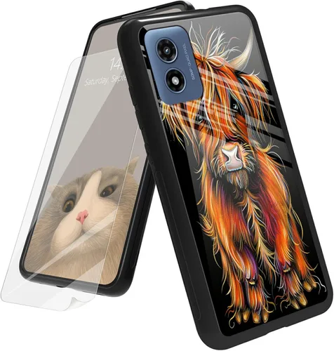 Vista 117 de Funda para Motorola Moto G Play 4G 2024 con protector de pantalla, parte trasera de vidrio templado + funda de silicona suave TPU absorción