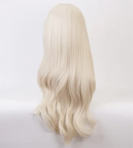Vista 4 de Aadesso Peluca de cosplay de Elsa larga rubia ondulada para mujer, disfraz diario (para adultos)