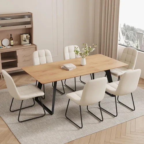 Vista 14 de ZckyCine Mesa de Comedor Moderna de Mediados de Siglo y Sillas para 4 Rectangular de Madera Expandible que Ahorra Espacio Multifuncional Marrón