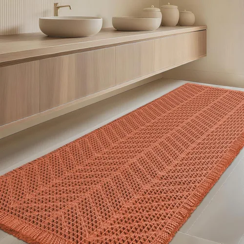 Vista 37 de Tapete de baño con diseño de gofre, moderno, bohemio, absorbente, antideslizante, ultrasuave, lavable a máquina, con letra de baño, dormitorio