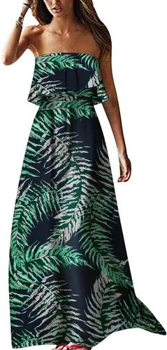 Vista 10 de ZMPSIISA Vestido largo de verano para mujer, con hombros descubiertos, sin A-flor azul