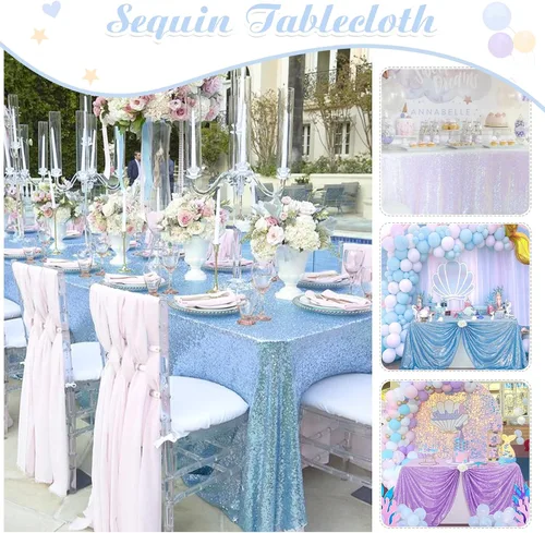 Vista 5 de Fanqisi Manteles de mesa de lentejuelas con purpurina azul bebé, 50 x 102 pulgadas, para decoración de mesa de baby shower, boda, niños, fiesta