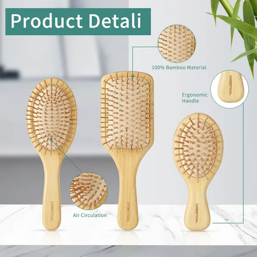 Vista 3 de DEBETOOL Juego de Cepillos de Cabello de Bambú, Peine de Paleta de Bambú de Madera Natural Desenredante para el Crecimiento del Cabello - Peine