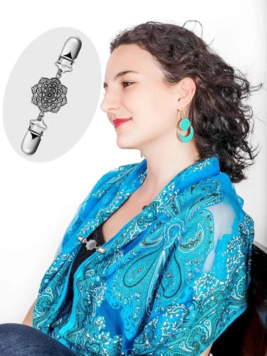 Vista 2 de Jetec 4 Pieces Vintage Sweater Shawl Clips Retro Cardigan Collar Dress Shirt Brooch Clips for Women Wearing, 4 Styles