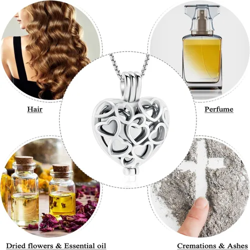 Vista 12 de Collar con medallón de cremación conmemorativa con corazón eterno con mini urna para cenizas de seres queridos