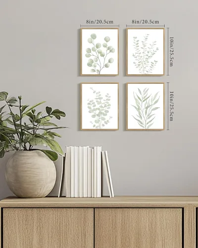 Vista 4 de KUVIOKE Arte botánico enmarcado bohemio para pared de plantas de baño, decoración de pared, impresiones de hojas de eucalipto verde salvia, estética