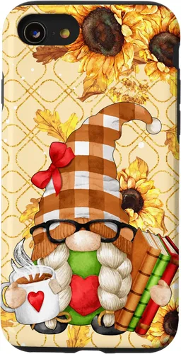 Vista 18 de Sunflower Gnome with Books for Tea Lover Librarian Reading Case for iPhone 16