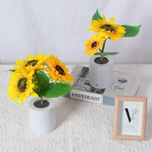 Vista 3 de Luz nocturna de girasol artificial, lámpara de flores recargable por USB - 2PCS
