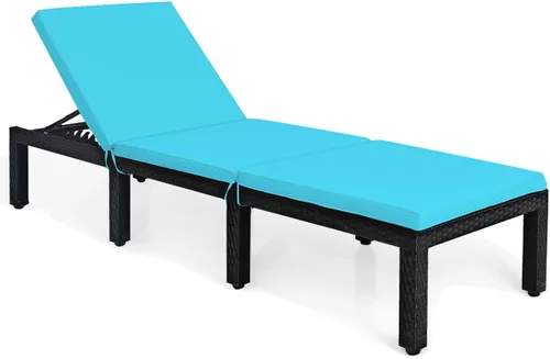 Vista 8 de HAPPYGRILL Silla de salón de ratán para patio, silla reclinable ajustable de mimbre con respaldo y cojín