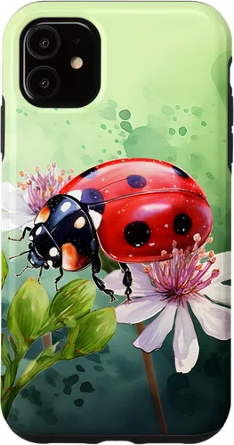 Vista 8 de Funda para iPhone 16 con diseño de mariquita en flores, color verde