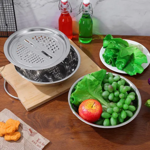 Vista 3 de iplusmile Cesta de drenaje multifuncional de acero inoxidable de 10.03 pulgadas con trituradora, colador de cocina para lavar y preparar frutas