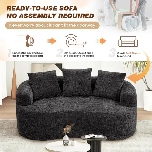 Vista 3 de Sofá modular curvo de 60.18 pulgadas para sala de estar, moderno sofá nube de felpilla de felpa con asiento profundo comprimido sin hueso con 3
