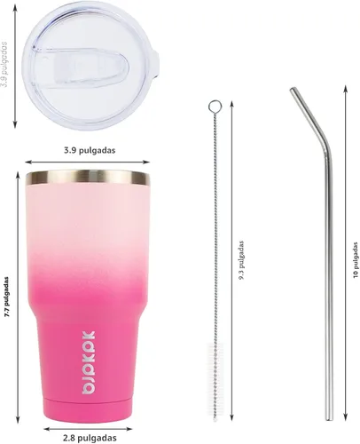 Vista 4 de BJPKPK Vaso de 30 onzas con tapa y pajilla, taza de café de viaje, flor de cerezo A-Cherry Blossom-30oz