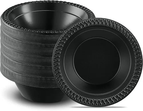 Vista 9 de PLASTICPRO 100 cuencos de plástico negros ligeros de 5 onzas, cuencos pequeños de plástico para sopa, platos negros para ensalada y postre