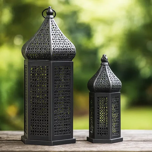 Vista 10 de VELA LANTERNS Farol Marroquí Grande Torre de Templo Lámpara Portavelas Decorativo para Decoraciones de Ramadán, Halloween, Colgante, Patio o Porche