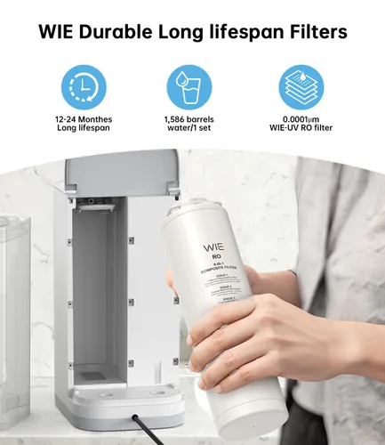 Vista 8 de WIE Encimera de filtro de agua de ósmosis inversa, purificación de ósmosis inversa de 6 etapas con UV, sistema de filtración de agua de contador