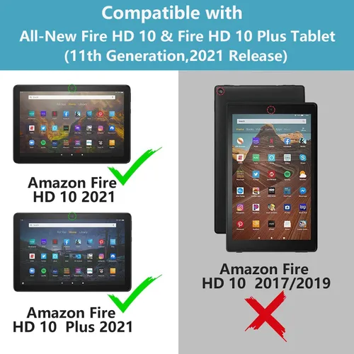 Vista 2 de Funda para tablet Fire HD 10/Fire HD 10 Plus de 10.1 pulgadas (11ª generación, lanzada en 2021) – Funda delgada de piel sintética con soporte