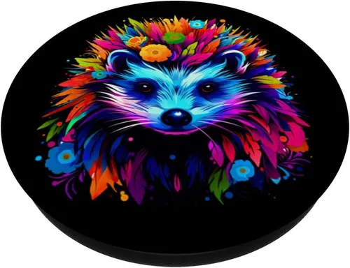 Vista 2 de Synthwave 80s 90s maximalista arte estético erizo floral PopSockets PopGrip intercambiable