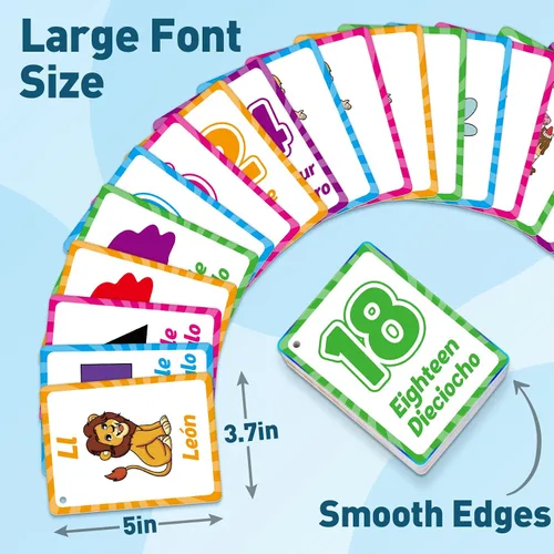 Vista 6 de Edulok Tarjetas flash bilingües: español a inglés, primeras palabras y tarjetas flash del alfabeto para niños pequeños que aprenden español e inglés
