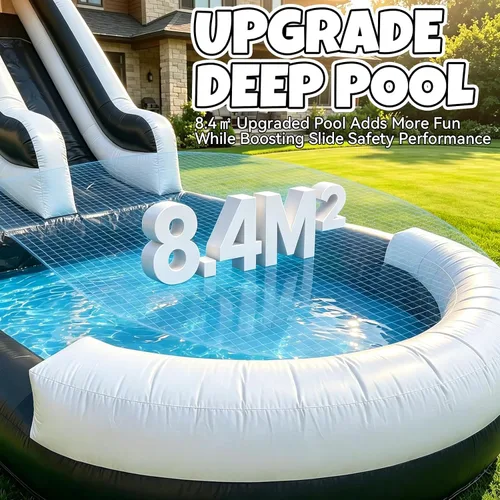 Vista 6 de Tobogán acuático inflable para adultos, tobogán acuático 100% de PVC de 21 pies con piscina grande, tobogán ancho con piscina poco profunda