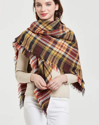 Vista 2 de Wander Agio Bufanda de manta cálida para mujer, chal cuadrado de invierno, bufandas infinitas grandes, bufanda a cuadros