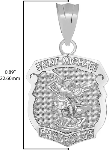 Vista 3 de Collar con colgante de medalla de San Miguel el el Arcángel de plata de ley 925