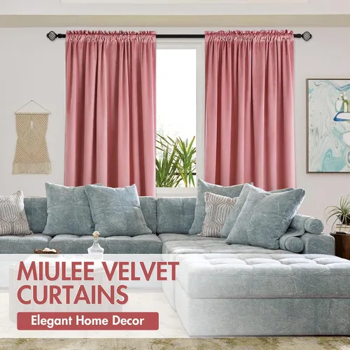 Vista 6 de MIULEE Cortinas opacas de terciopelo rosa rubor con aislamiento térmico para dormitorio, sala de estar, oscurecimiento de 84 pulgadas de largo