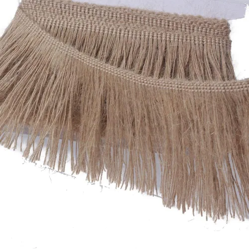 Vista 5 de Borde de arpillera con flecos de yute y borlas, 4 pulgadas de ancho, 5 yardas de largo para accesorios de ropa, vestidos de novia latinos
