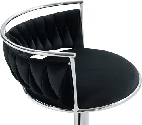 Vista 5 de Juego de 2 taburetes de bar giratorios de 360°, silla de bar de terciopelo ajustable a altura de mostrador moderna, taburete de metal plateado