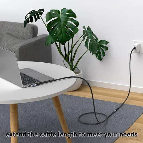 Vista 6 de Long USB C Extension Cable 10FT 90 Degree 2 Packs, 5A Quick Charge 240W USB 4 Extender Fast Charging, 40Gbps High Speed Data, 8K Video Monitor grey