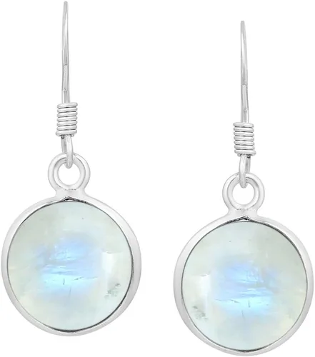 Vista 13 de Natural Gemstone Round Shape Silver Plated Dangle Earrings for Women Amatista