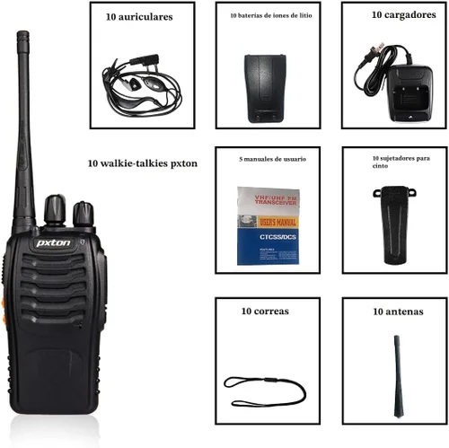 Vista 6 de pxton Walkie Talkies para adultos, radios bidireccionales de largo alcance con auriculares, radio de mano de 16 canales de 2 vías recargable