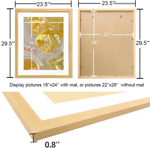 Vista 6 de EZOOZE Marco de fotos con patrón de madera de 22 x 28 pulgadas, para fotos de 18 x 24 pulgadas con paspartú o impresión de 22 x 28 pulgadas sin