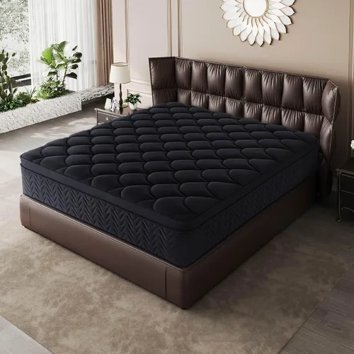 Vista 5 de Colchón matrimonial prémium de 12 pulgadas, acolchado de diamante negro, resortes individuales y parte superior de espuma viscoelástica, soporte