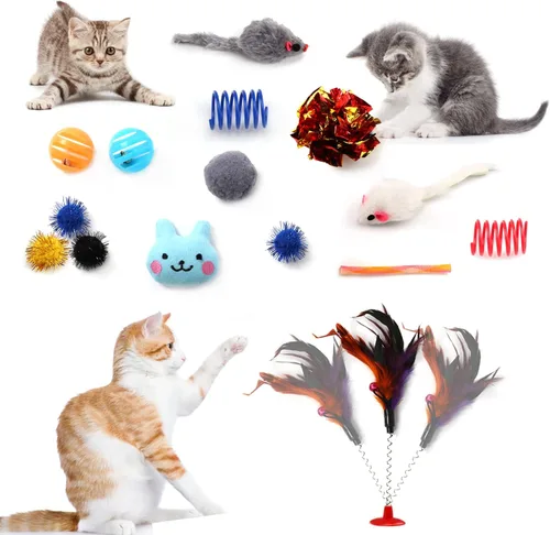 Vista 6 de Juguetes para gatos surtidos de juguetes para gatos, paquete de 26 juguetes para gatos, paquete variado para gatito, juguete de varita para gato