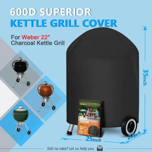 Vista 2 de Funda para Parrilla Kettle de 22 Pulgadas - Funda Superior para Parrilla de Carbón para Parrilla Weber Kettle - Fundas de Barbacoa al Aire Libre