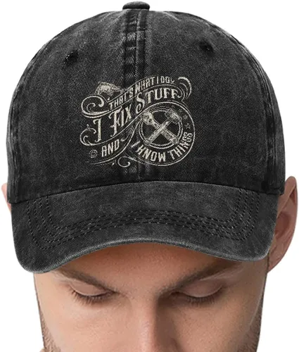 Vista 4 de I Fix Stuff and Know Things Sombrero para hombre, I Fix Things Hat, I Fix Stuff Hat, I Fix Things and I Know Stuff Hat 3 (negro)
