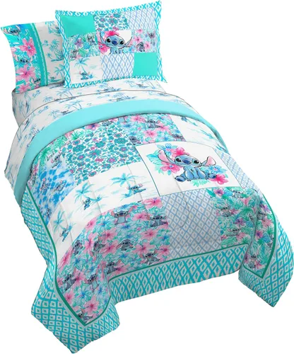 Vista 57 de Jay Franco Disney Lilo and Stitch - Juego de edredón tamaño Twin, ropa de cama de 5 piezas, incluye juego de sábanas y fundas de almohada, ropa