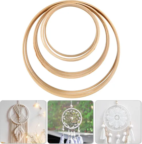 Vista 2 de Beavorty 12 piezas de madera de bambú floral para macramé, decoración de Navidad, boda, corona de Navidad, atrapasueños y manualidades para colgar