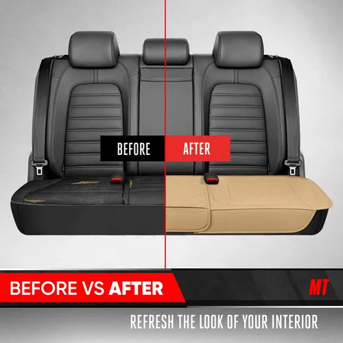 Vista 4 de Motor Trend Funda para Asiento Trasero - Funda de Asiento Trasero de Cuero Sintético Beige con Costuras en Diamante para Coches, Camiones, SUV