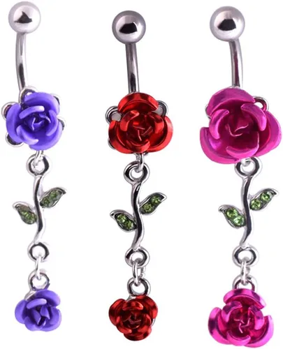 Vista 4 de SEniutarm - Piercing de ombligo para mujer diseño de doble rosa