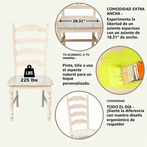 Vista 4 de IC International Concepts Juego de 2 sillas de madera maciza Maine, sin terminar