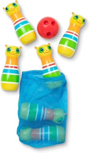 Vista 5 de Melissa & Doug Sunny Patch Giddy Buggy Juego de Bolos de Acción - 6 Pinos de Insectos, 1 Pelota de Plástico