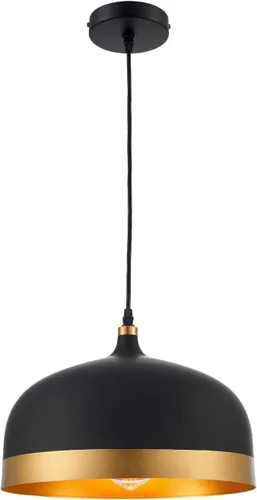 Vista 2 de Lámpara colgante de cocina negra y dorada, color negro mate, ajustable, 1 luz, mini candelabros de mediados de siglo, lámpara colgante de techo