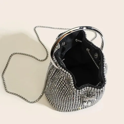 Vista 3 de DJBM Bolso de mano con diamantes de imitación para mujer, bolso de mano de noche para mujer, fiesta, graduación, cóctel, boda