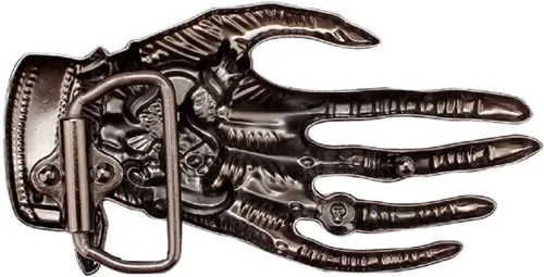 Vista 2 de Hebilla de cinturón de calavera para hombres, Hebilla de cinturón de mano de esqueleto punk, Hebilla de cinturón de mano de calavera vikinga gótica