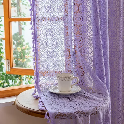 Vista 9 de YJ YANJUN - Cortinas de café boho, 24 pulgadas de largo, 2 paneles, cada una de 59" de ancho x 24" de largo, beige, con crochet, cortinas de cocina