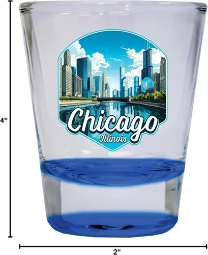 Vista 3 de Chicago Illinois A Souvenir - Vaso de chupito redondo de 1.5 onzas, color azul, paquete de 2