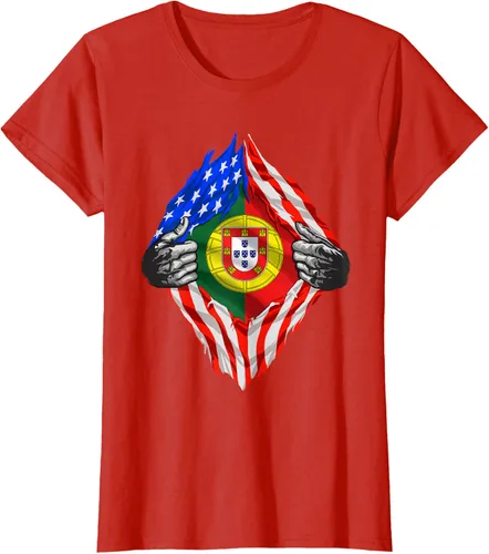 Vista 68 de Camiseta de bandera de Estados Unidos con diseño de raíces portuguesas, Negro, S