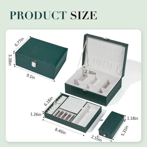Vista 7 de BUTI4WLD Joyero, organizador de joyería de 2 capas con estuche de joyería de viaje, organizador de cuero sintético para aretes, anillos, collares